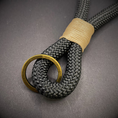 10mm Rope Keychain with Waxed Cotton Wrap and Antique Brass Split Ring
