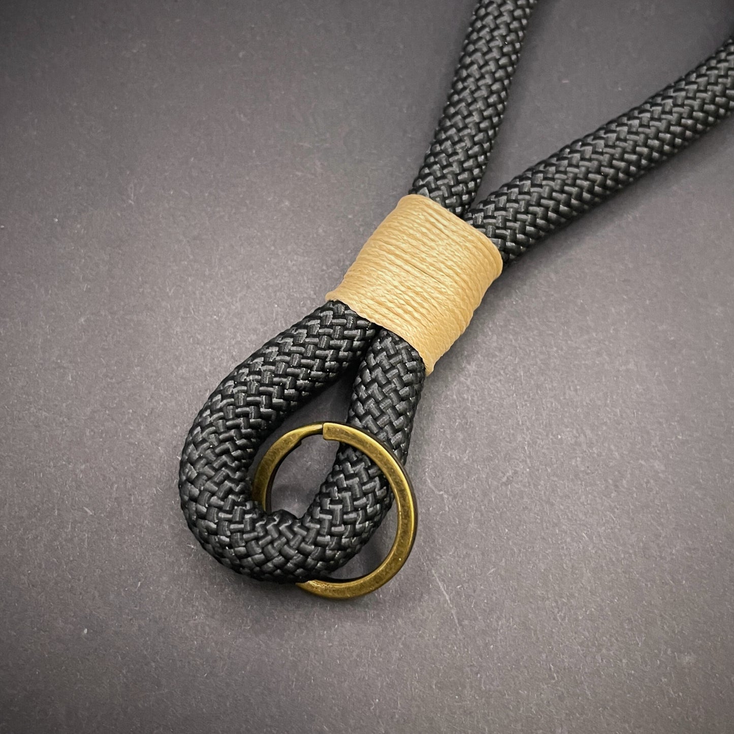 10mm Rope Keychain with Waxed Cotton Wrap and Antique Brass Split Ring