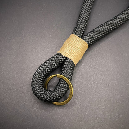 10mm Rope Keychain with Waxed Cotton Wrap and Antique Brass Split Ring