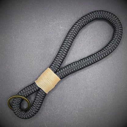 10mm Rope Keychain with Waxed Cotton Wrap and Antique Brass Split Ring