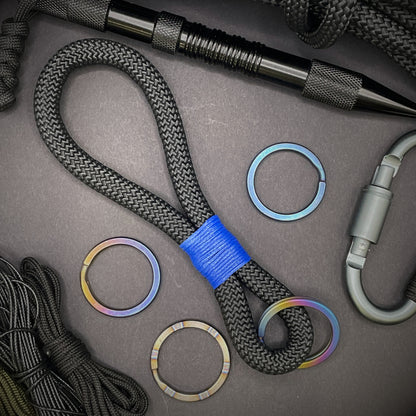 10mm Rope Keychain with Waxed Cotton Wrap and Titanium Split Ring