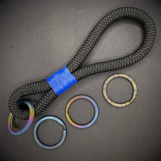 10mm Rope Keychain with Waxed Cotton Wrap and Titanium Split Ring