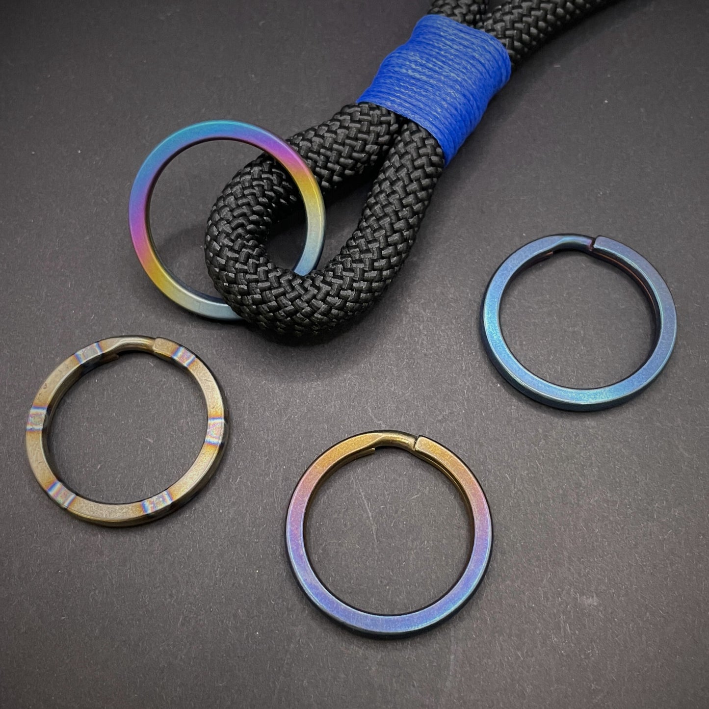 10mm Rope Keychain with Waxed Cotton Wrap and Titanium Split Ring