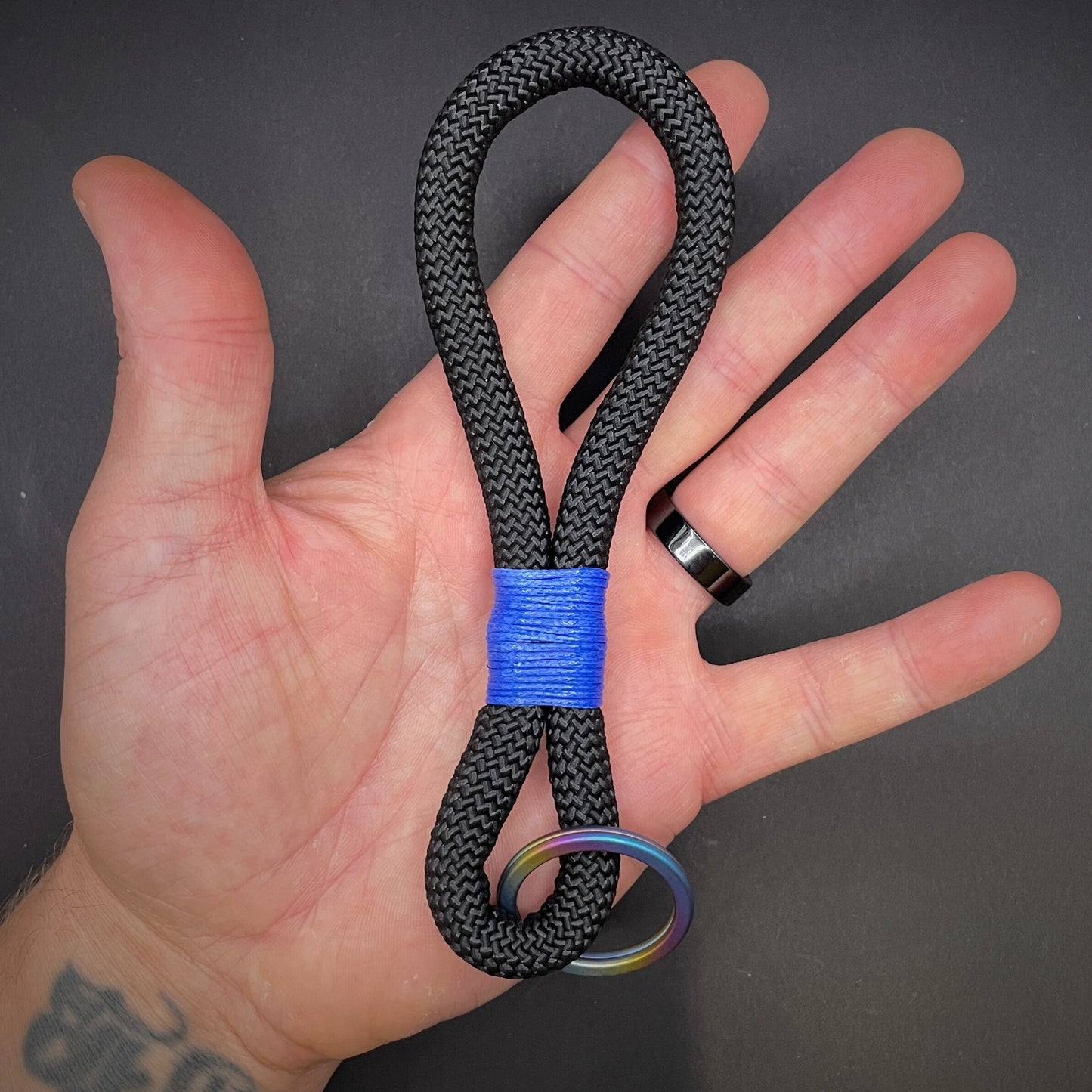 10mm Rope Keychain with Waxed Cotton Wrap and Titanium Split Ring