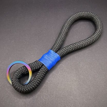 10mm Rope Keychain with Waxed Cotton Wrap and Titanium Split Ring