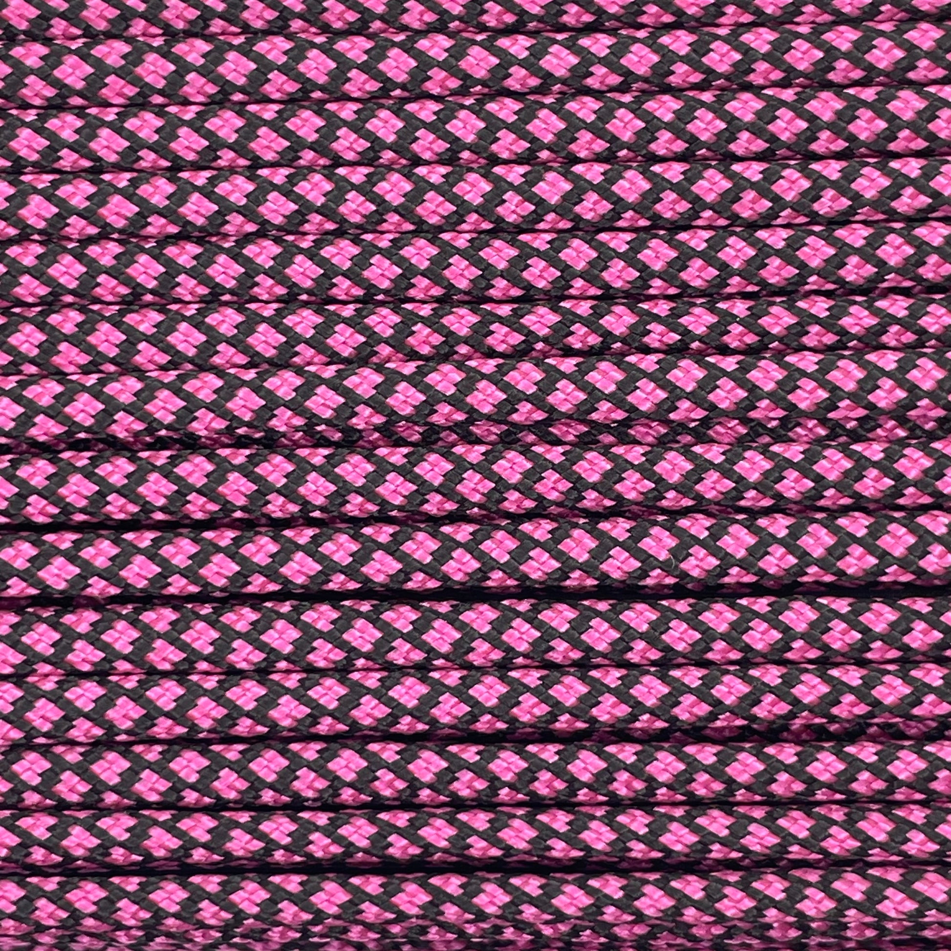 Close-up image of Pink Diamond 550 Paracord, showcasing the vibrant colour and texture of the material.
