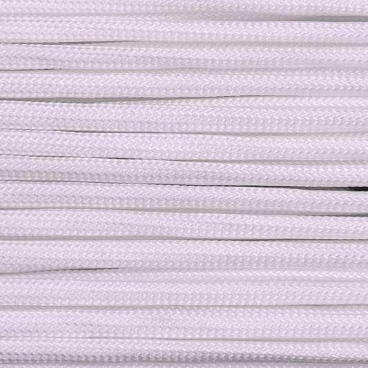Close-up image of white 550 paracord, showcasing the vibrant colour and texture of the material.